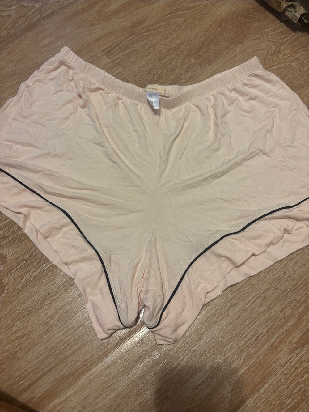 Eberjey Pale Pink High-Waist Sleep Shorts with Black Piping